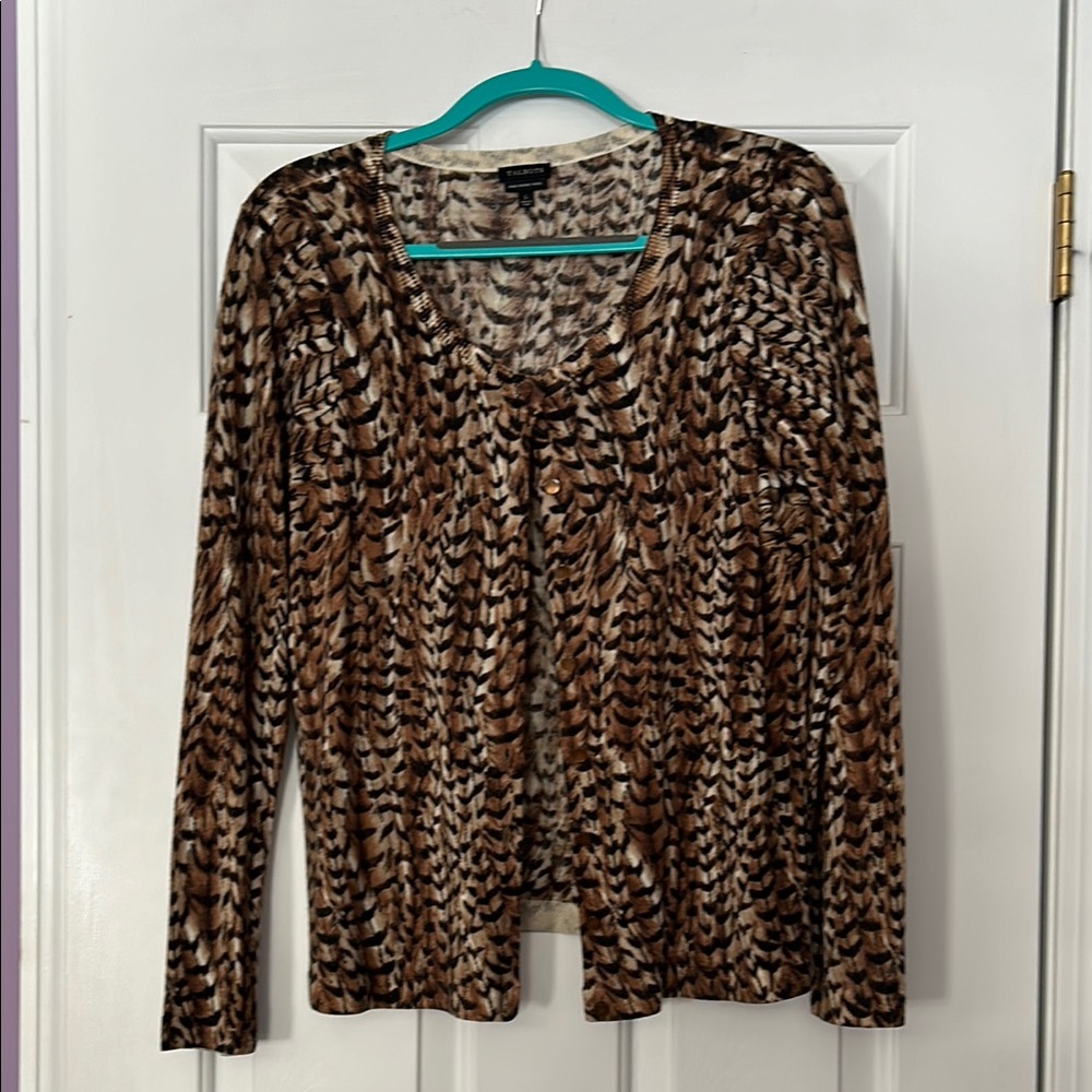 Perfect for Fall! Talbots Merino Wool Print Cardigan Sweater